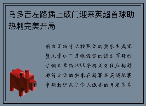 乌多吉左路插上破门迎来英超首球助热刺完美开局 乌多吉左路插上破门迎来英超首球助热刺完美开局